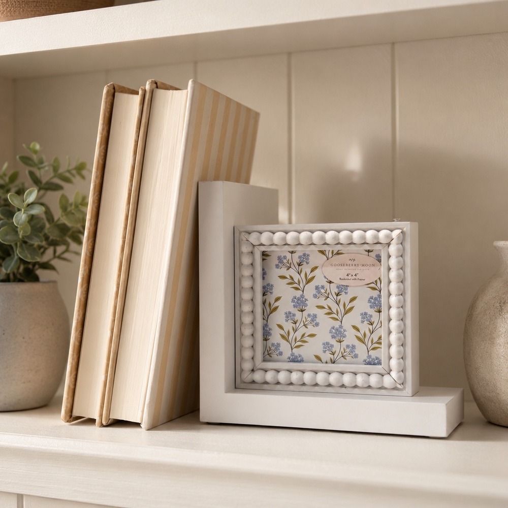 Wooden Photo Frame Bookend NEW White 4x4 Cottagecore Shelf Decor Gooseberry Moon